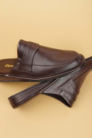 Gondol Erkek Hakiki Deri Damat Ev Terliği kayaş.9011 - Kahverengi - 42