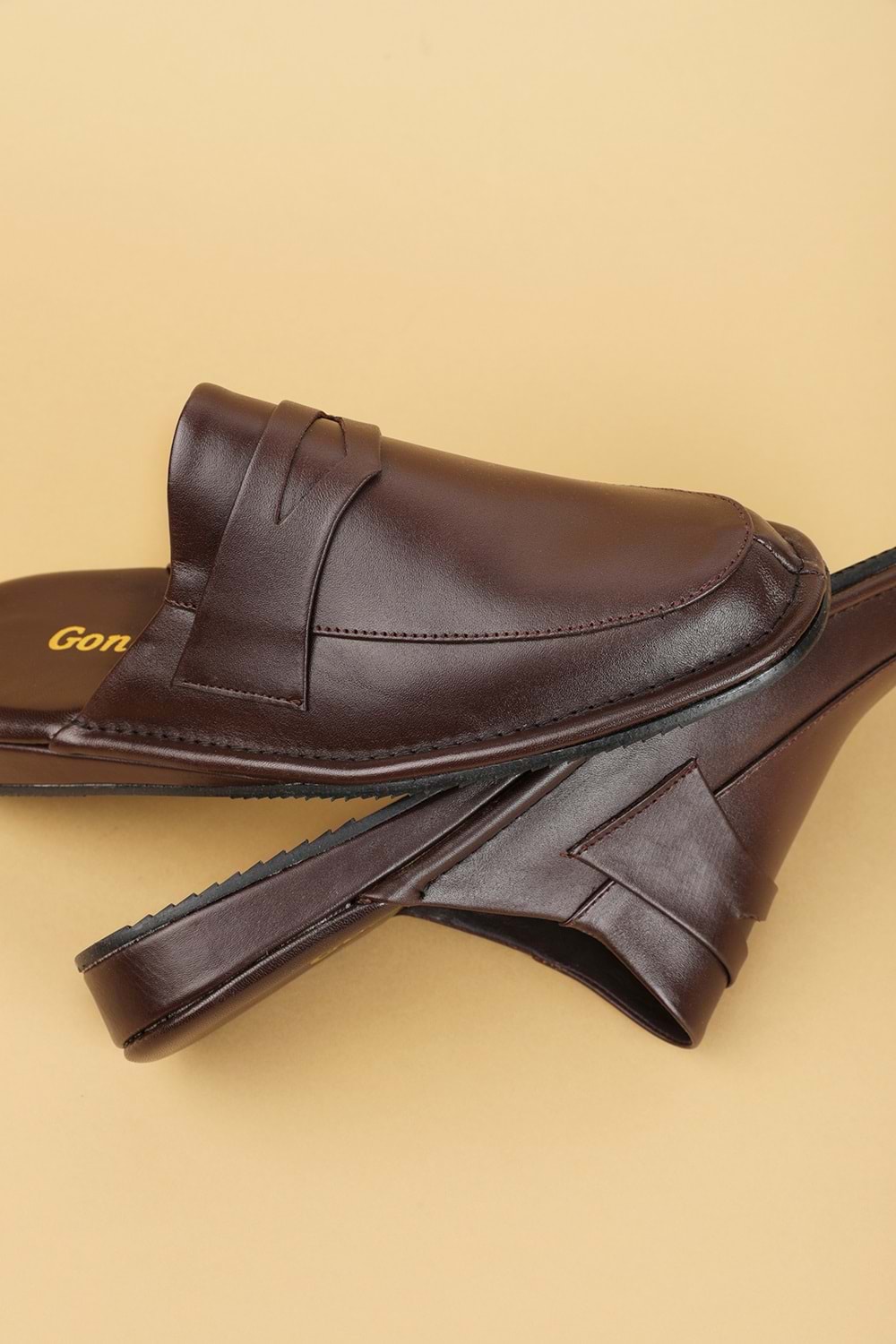 Gondol Erkek Hakiki Deri Damat Ev Terliği kayaş.9011 - Kahverengi - 44