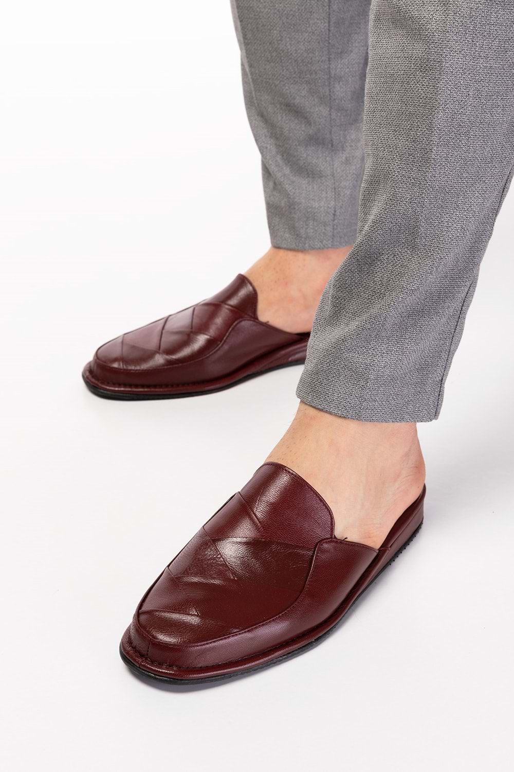 Gondol Erkek Hakiki Deri Damat Ev Terliği kayaş.105 - Bordo - 45