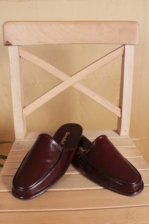 Gondol Erkek Hakiki Deri Damat Ev Terliği kayaş.2200 - Bordo - 46