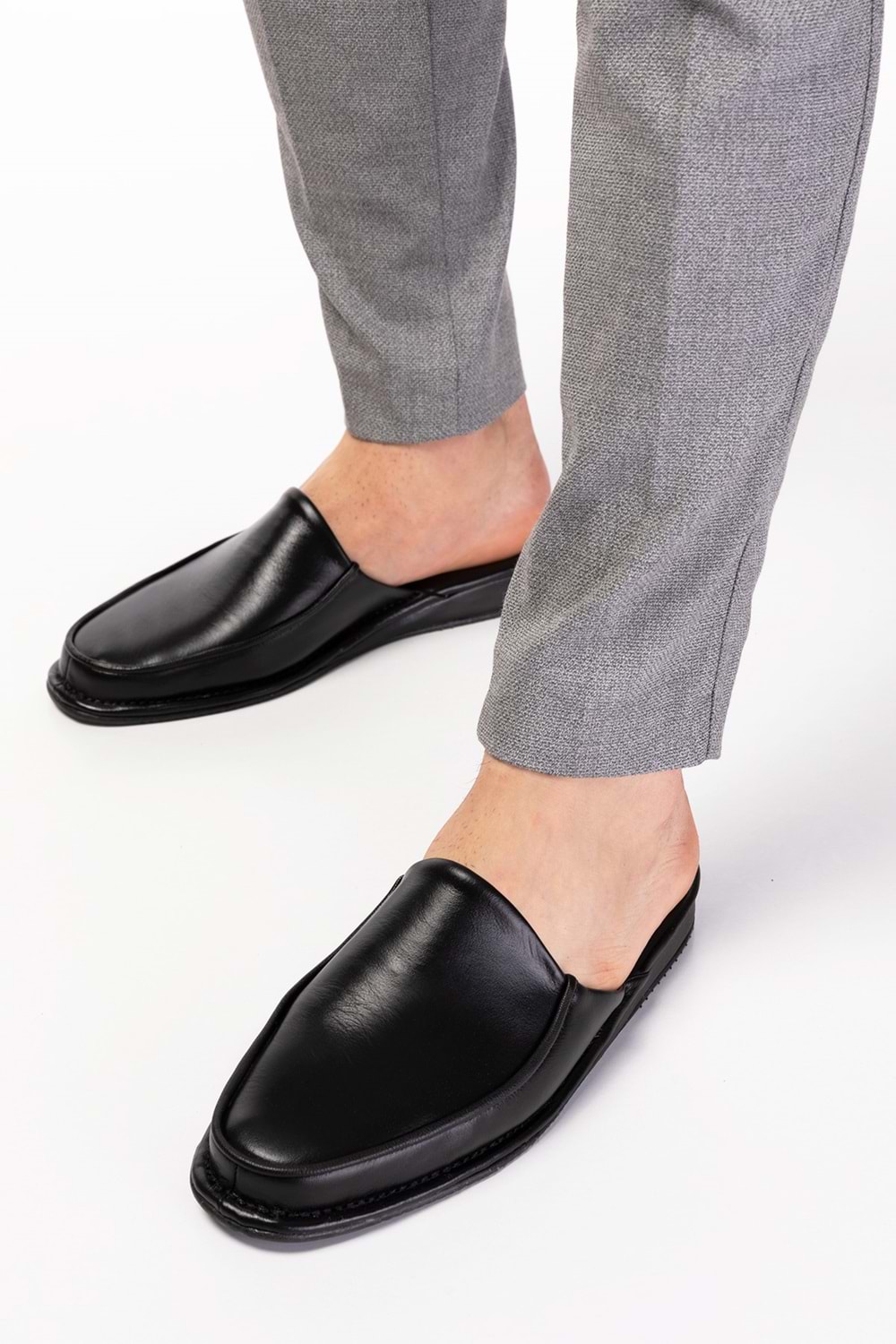 Gondol Erkek Hakiki Deri Damat Ev Terliği kayaş.2200 - Siyah - 41