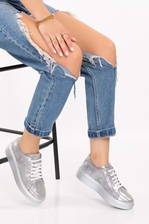 Gondol Hakiki Deri Anatomik Taban Spor Ayakkabı ell.6839 - Platin - 40