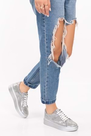 Gondol Hakiki Deri Anatomik Taban Spor Ayakkabı ell.6839 - Platin - 40