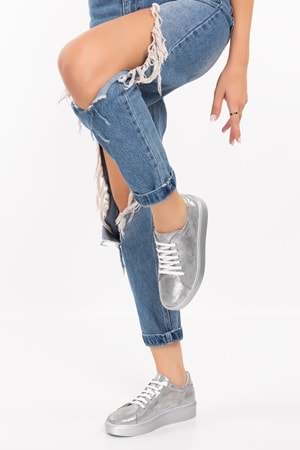 Gondol Hakiki Deri Anatomik Taban Spor Ayakkabı ell.6839 - Platin - 40