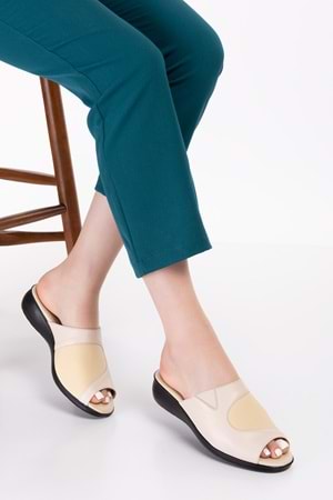 Gondol Hakiki Deri Kemik Çıkıntısına Özel Rahat Terlik özl.555 - Bej - 36