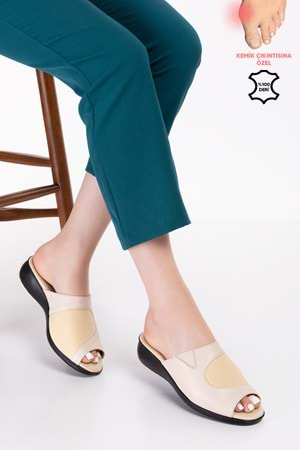 Gondol Hakiki Deri Kemik Çıkıntısına Özel Rahat Terlik özl.555 - Bej - 36