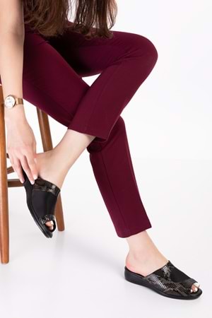 Gondol Hakiki Deri Kemik Çıkıntısına Özel Rahat Terlik özl.555 - Siyah Yılan - 36