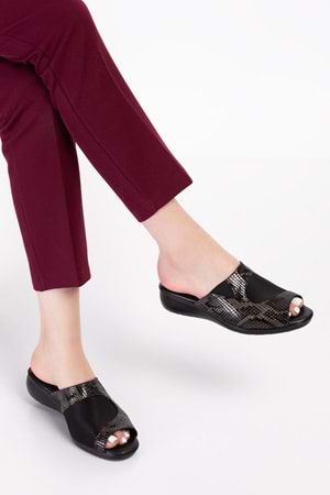 Gondol Hakiki Deri Kemik Çıkıntısına Özel Rahat Terlik özl.555 - Siyah Yılan - 36