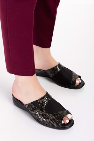 Gondol Hakiki Deri Kemik Çıkıntısına Özel Rahat Terlik özl.555 - Siyah Yılan - 36