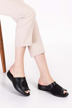 Gondol Hakiki Deri Kemik Çıkıntısına Özel Rahat Terlik özl.555 - Siyah - 38