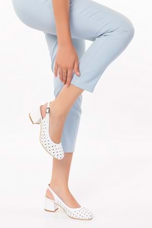 Gondol Hakiki Deri Lazer Kesim Şık Topuklu Ayakkabı şhn.882 - Beyaz - 34