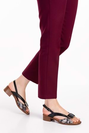 Gondol Hakiki Deri Kısa Topuklu Toka Detay Şık Sandalet iz.6020 - Siyah Yılan - 36