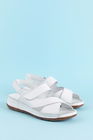 Gondol Kadın Hakiki Deri Anatomik Taban Sandalet iz.4601 - Beyaz - 41