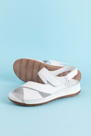 Gondol Kadın Hakiki Deri Anatomik Taban Sandalet iz.4601 - Beyaz - 41