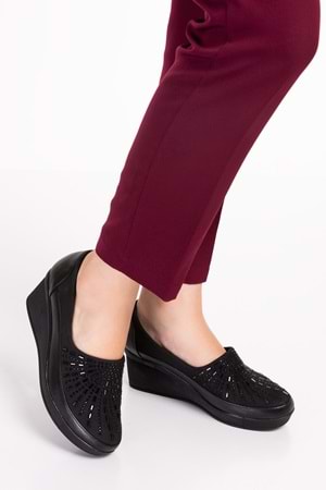 Gondol Hakiki Deri Dolgu Topuk Taşlı Anatomik Taban Ayakkabı vdt.592 - Siyah - 39