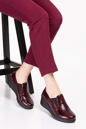 Gondol Hakiki Deri Anatomik Taban Rahat Ayakkabı esfa.4052 - Bordo Croco - 35