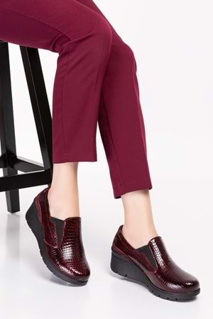Gondol Hakiki Deri Anatomik Taban Rahat Ayakkabı esfa.4052 - Bordo Croco - 35