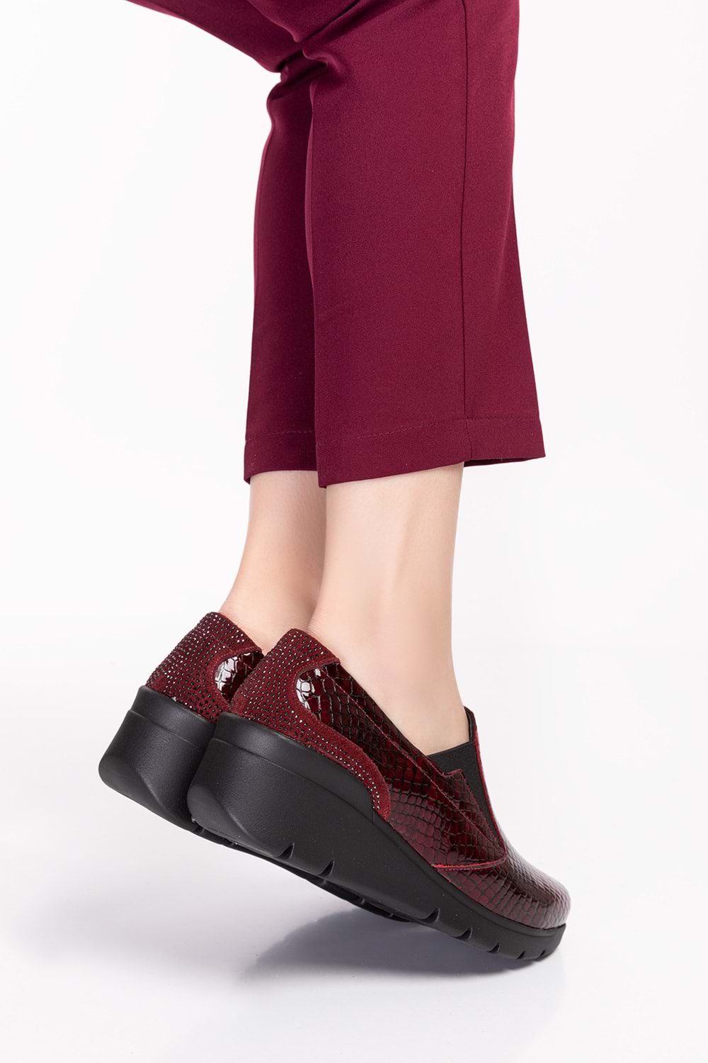 Gondol Hakiki Deri Anatomik Taban Rahat Ayakkabı esfa.4052 - Bordo Croco - 35