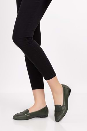 Gondol Kadın Hakiki Deri Loafer Babet Anl.6184 - Haki - 40