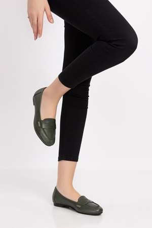 Gondol Kadın Hakiki Deri Loafer Babet Anl.6184 - Haki - 40
