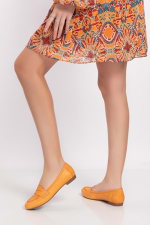 Gondol Kadın Hakiki Deri Loafer Babet Anl.6184 - Hardal - 38