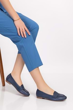 Gondol Kadın Hakiki Deri Loafer Babet Anl.6184 - Mavi - 36