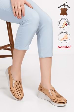 Gondol Hakiki Deri Dolgu Taban Rahat Yazlık Ayakkabı esfa.4001 - Nude - 40