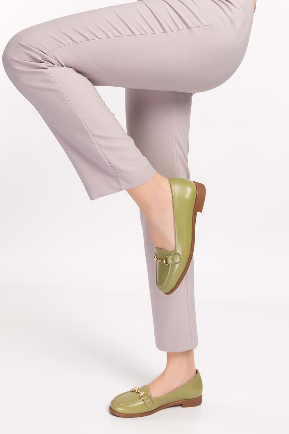 Gondol Hakiki Deri Kadın Günlük Loafer vdt.851 - Yeşil - 36