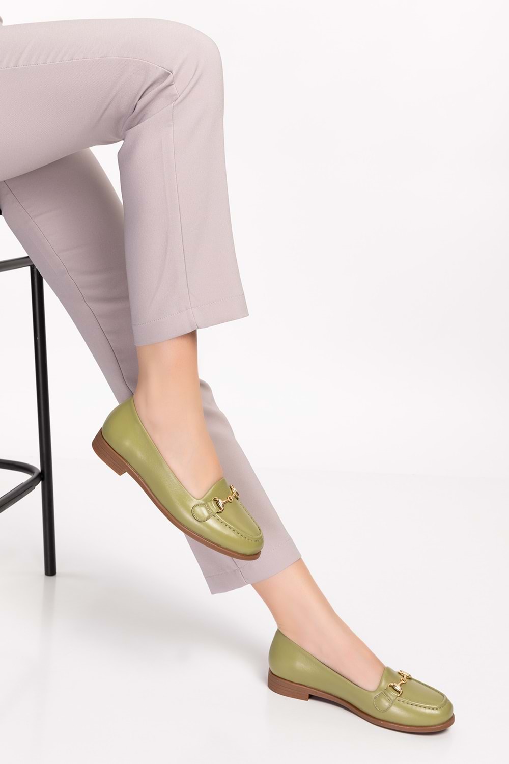 Gondol Hakiki Deri Kadın Günlük Loafer vdt.851 - Yeşil - 38