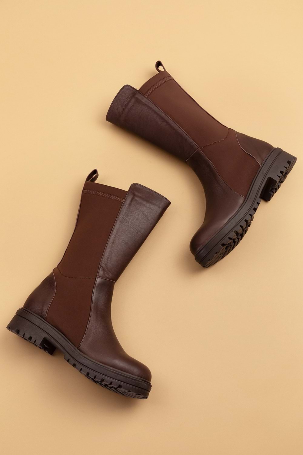 Gondol Hakiki Deri Arkası Latikli Esnek Binici Çizme anl.2708 - Kahverengi - 39