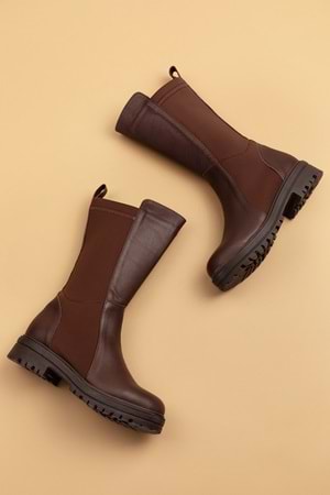 Gondol Hakiki Deri Arkası Latikli Esnek Binici Çizme anl.2708 - Kahverengi - 39