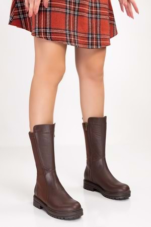 Gondol Hakiki Deri Arkası Latikli Esnek Binici Çizme anl.2708 - Kahverengi - 39