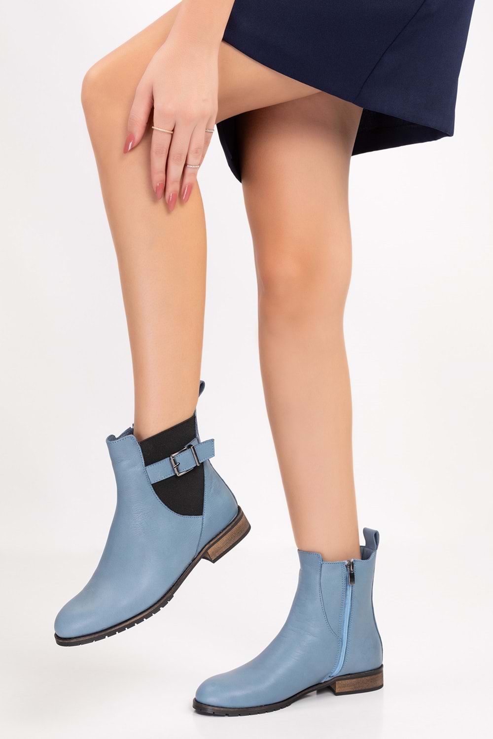 Gondol Kadın Hakiki Deri Günlük Klasik Bot anl.2726 - Mavi - 35