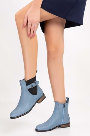 Gondol Kadın Hakiki Deri Günlük Klasik Bot anl.2726 - Mavi - 35