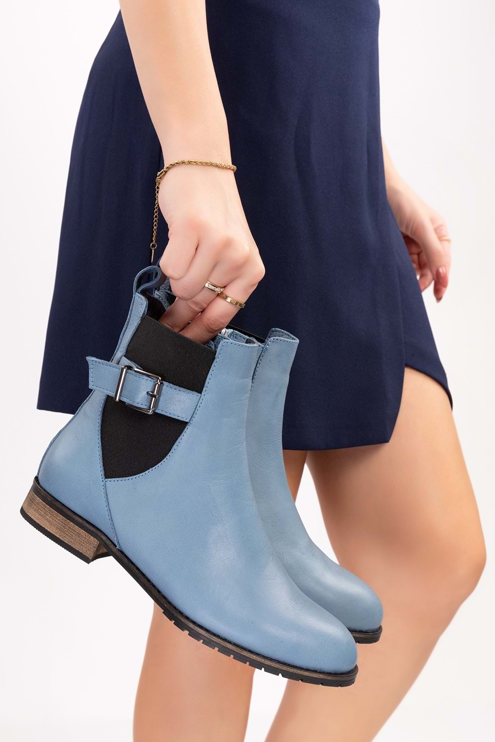 Gondol Kadın Hakiki Deri Günlük Klasik Bot anl.2726 - Mavi - 35