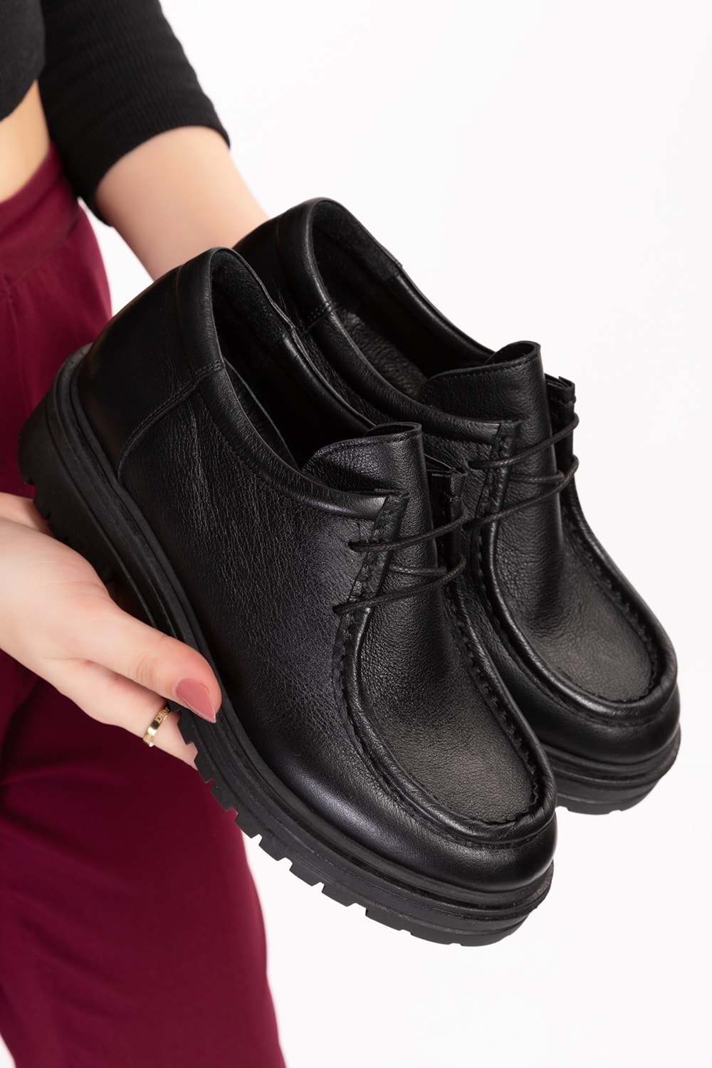 Gondol Hakiki Deri Kalın Taban Hafif Oxford Ayakkabı anl.2420 - Siyah Cilt - 36