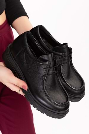 Gondol Hakiki Deri Kalın Taban Hafif Oxford Ayakkabı anl.2420 - Siyah Cilt - 36