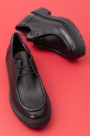 Gondol Hakiki Deri Kalın Taban Hafif Oxford Ayakkabı anl.2420 - Siyah Cilt - 36