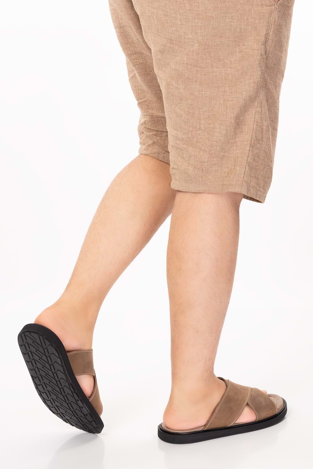 Gondol Erkek Hakiki Deri Çapraz Bant Terlik esm.303 - Kum - 41