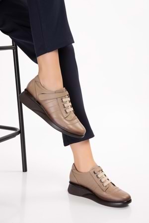 Gondol Hakiki Deri Anatomik Taban Rahat Lastik Bağcıklı Ayakkabı elnr.5806 - Vizon - 39