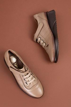 Gondol Hakiki Deri Anatomik Taban Rahat Lastik Bağcıklı Ayakkabı elnr.5806 - Vizon - 39