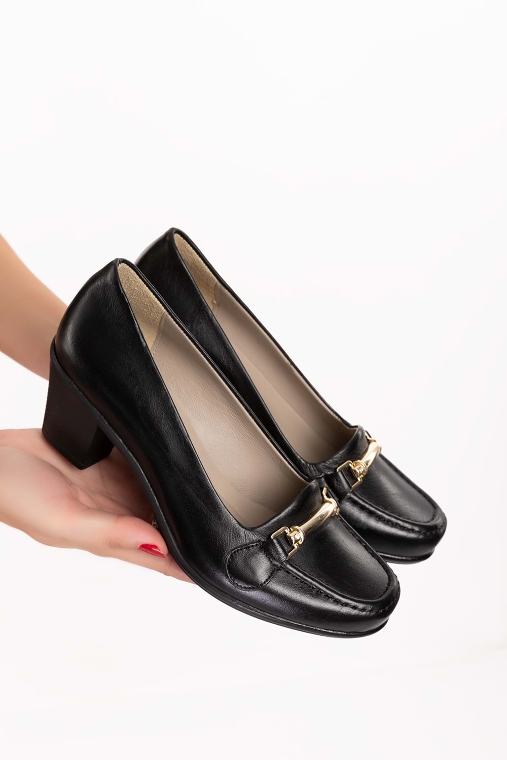 Gondol Hakiki Deri Rahat Klasik Topuklu Ayakkabı vdt.71 - Siyah - 43