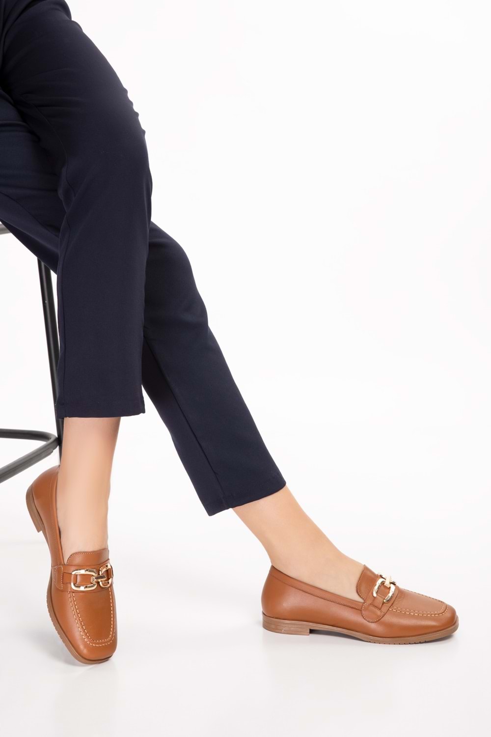 Gondol Hakiki Deri Kadın Köşeli Burun Loafer esl.b06 - Taba - 40