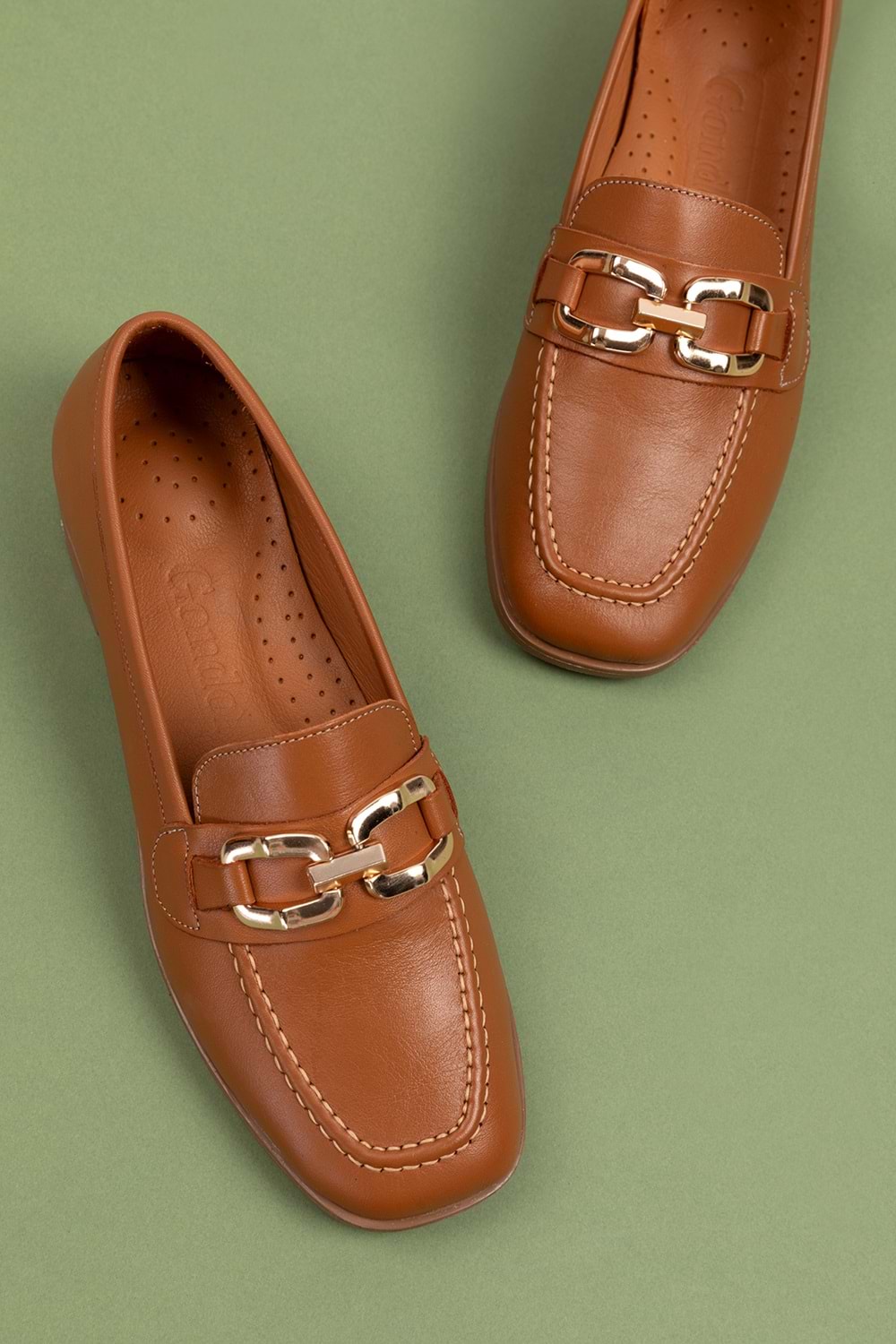 Gondol Hakiki Deri Kadın Köşeli Burun Loafer esl.b06 - Taba - 40