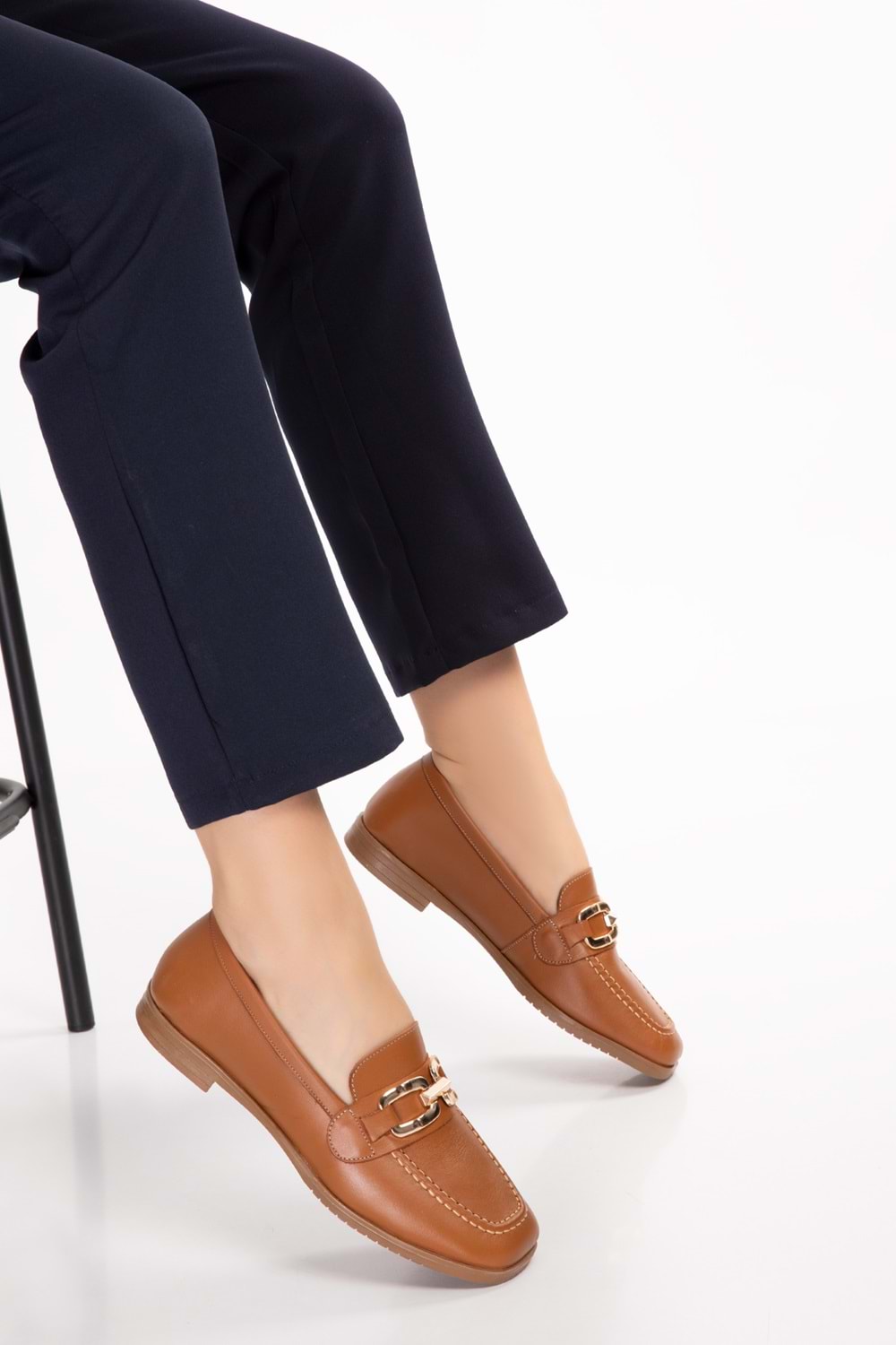 Gondol Hakiki Deri Kadın Köşeli Burun Loafer esl.b06 - Taba - 40