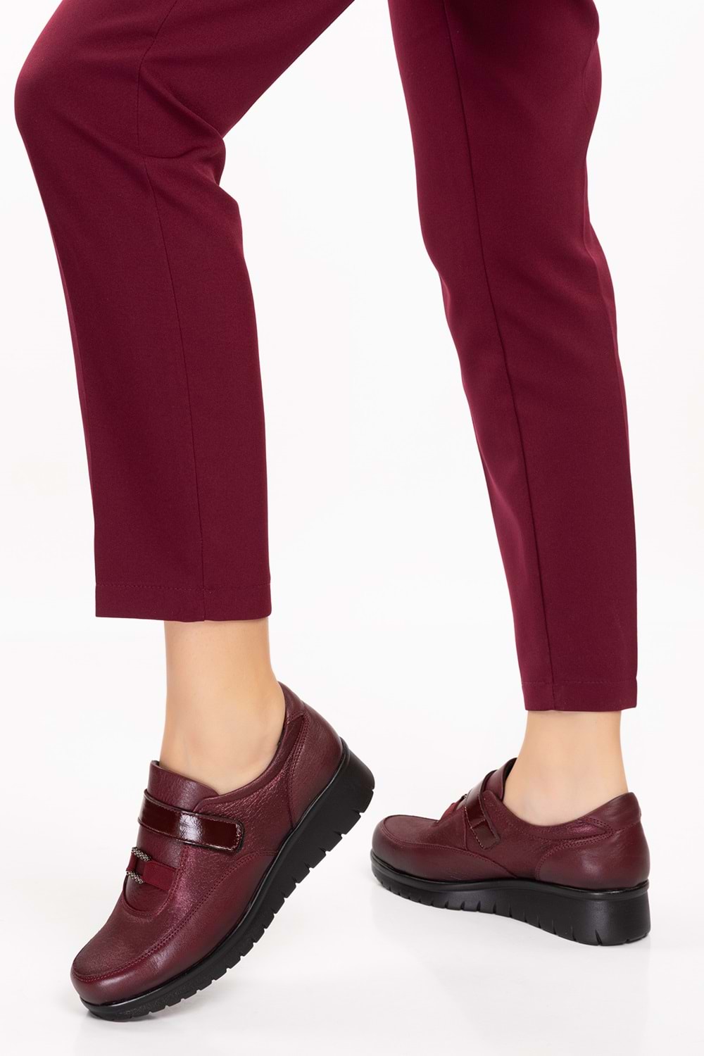 Gondol Hakiki Deri Anatomik Taban Rahat Lastik Bağcıklı Ayakkabı elnr.5805 - Bordo - 40
