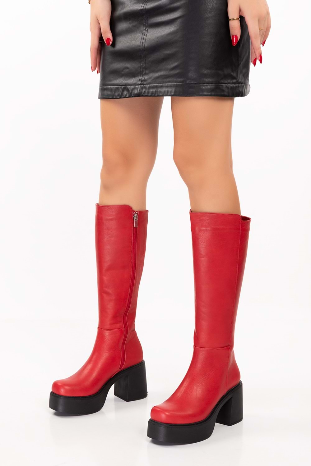 Gondol Kadın Hakiki Deri Platform Çizme Anl.2785 - kırmızı - 38