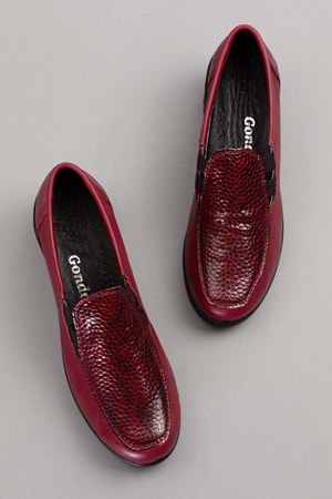 Gondol Hakiki Deri Dolgu Taban Rahat Günlük Ayakkabı esfa.4002 - Bordo Croco - 40
