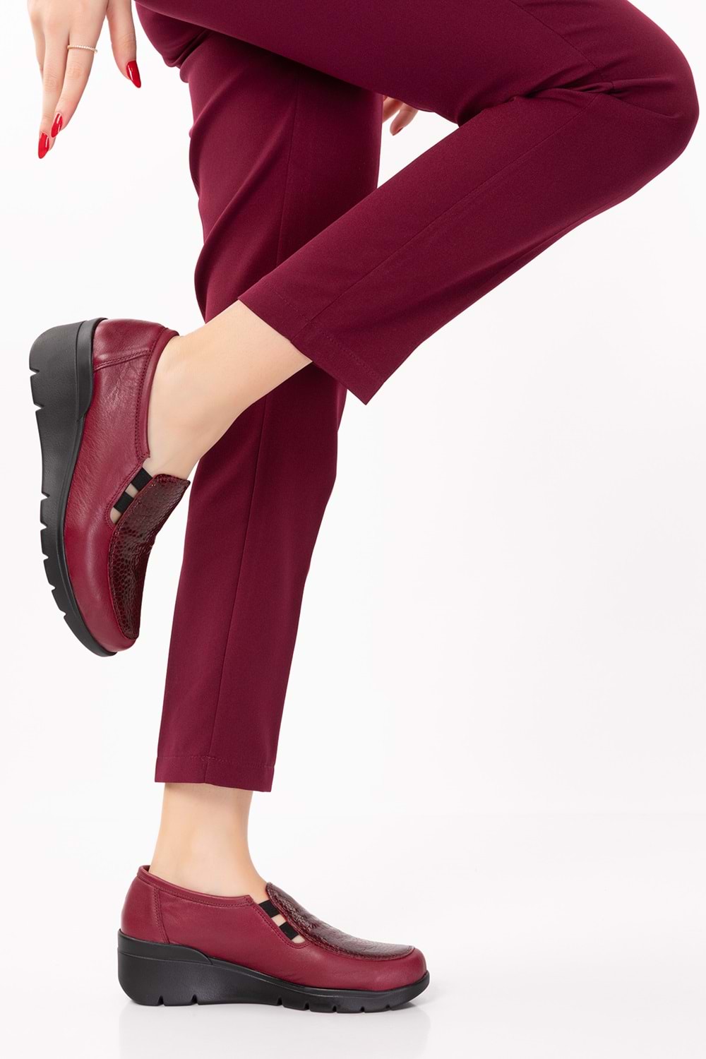 Gondol Hakiki Deri Dolgu Taban Rahat Günlük Ayakkabı esfa.4002 - Bordo Croco - 40