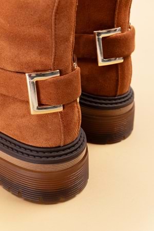 Gondol Kadın Hakiki Deri Kauçuk Taban Şık Bot rg.66130 - Taba Süet - 39